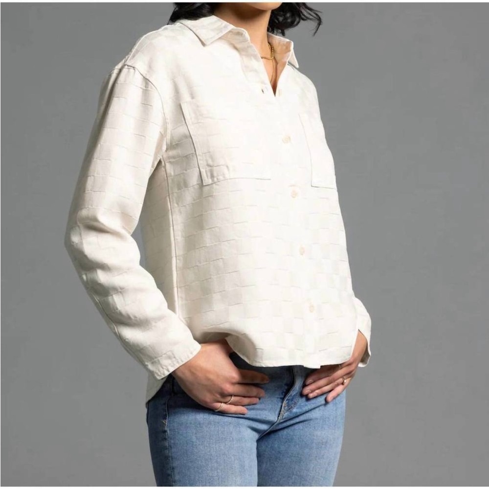 Weekend Los Angeles Adoria Cream Button Down Shirt Tencel Lyocell Blouse Large